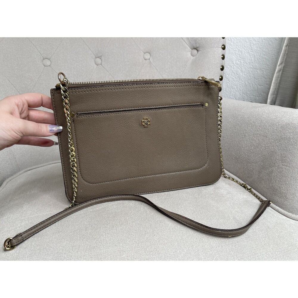Ann Taylor Taupe Leather & Chain Crossbody Purse HandBag Gold Brown